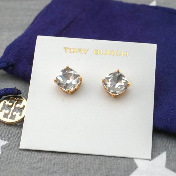 SALE: Tory Burch Set Swarovski Crystal Stud Earrings Cubic Zirconia BRAND NEW - Picture 2 of 7